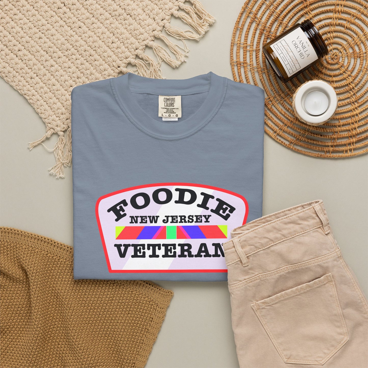 L.O.E.F Foodie Veteran NEW JERSEY Unisex Tee Shirt (Soft Pink)