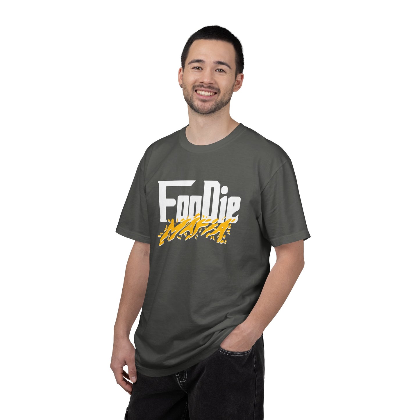 L.O.E.F White Foodie Mafia Unisex Tee Shirt (Mustard)