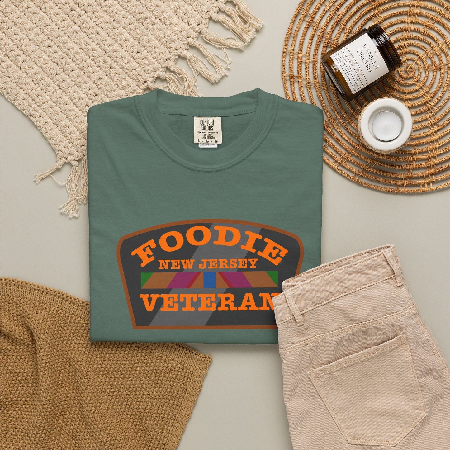 L.O.E.F Foodie Veteran NEW JERSEY Unisex Tee Shirt (Orange)