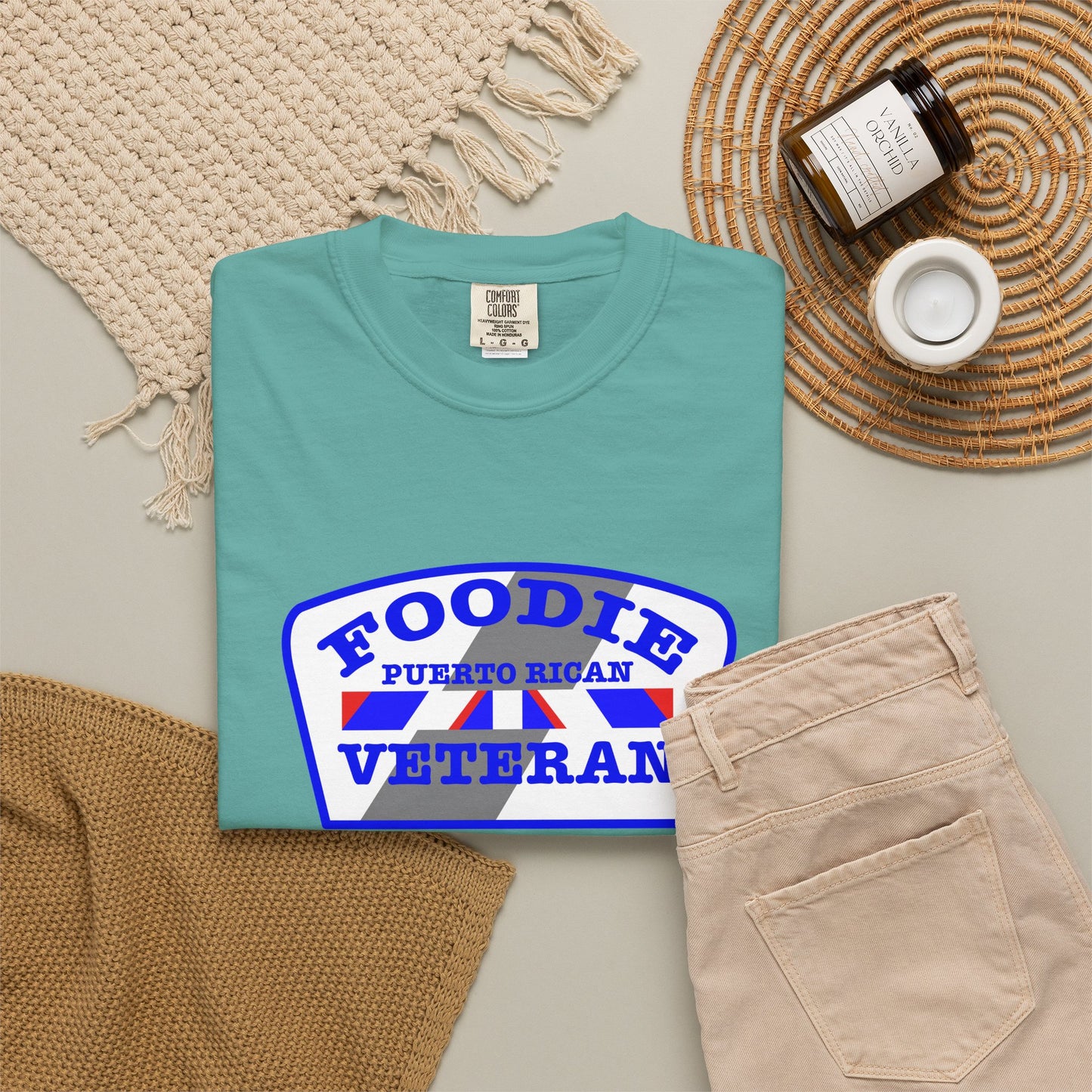 L.O.E.F Foodie Veteran Puerto Rican Unisex Tee Shirt (Blue)