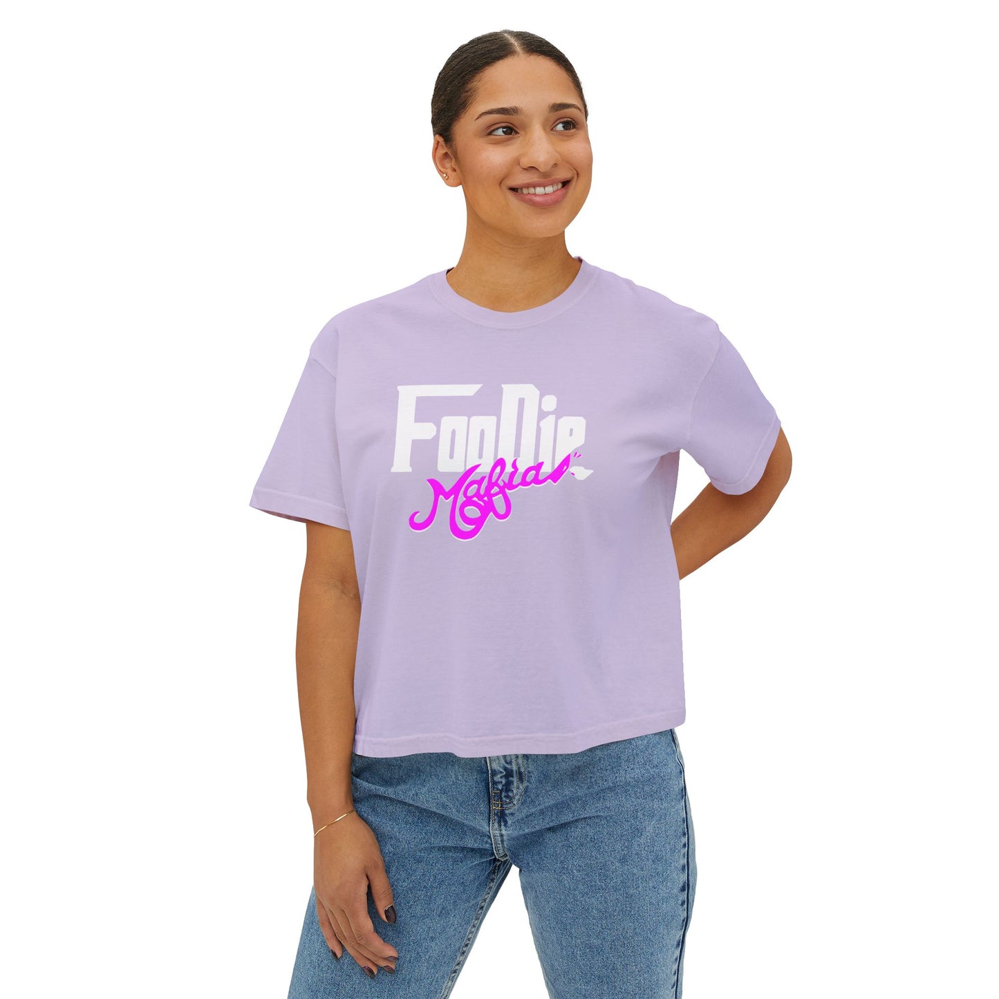L.O.E.F White Foodie Mafia Women Boxy Tee (Fuchsia)