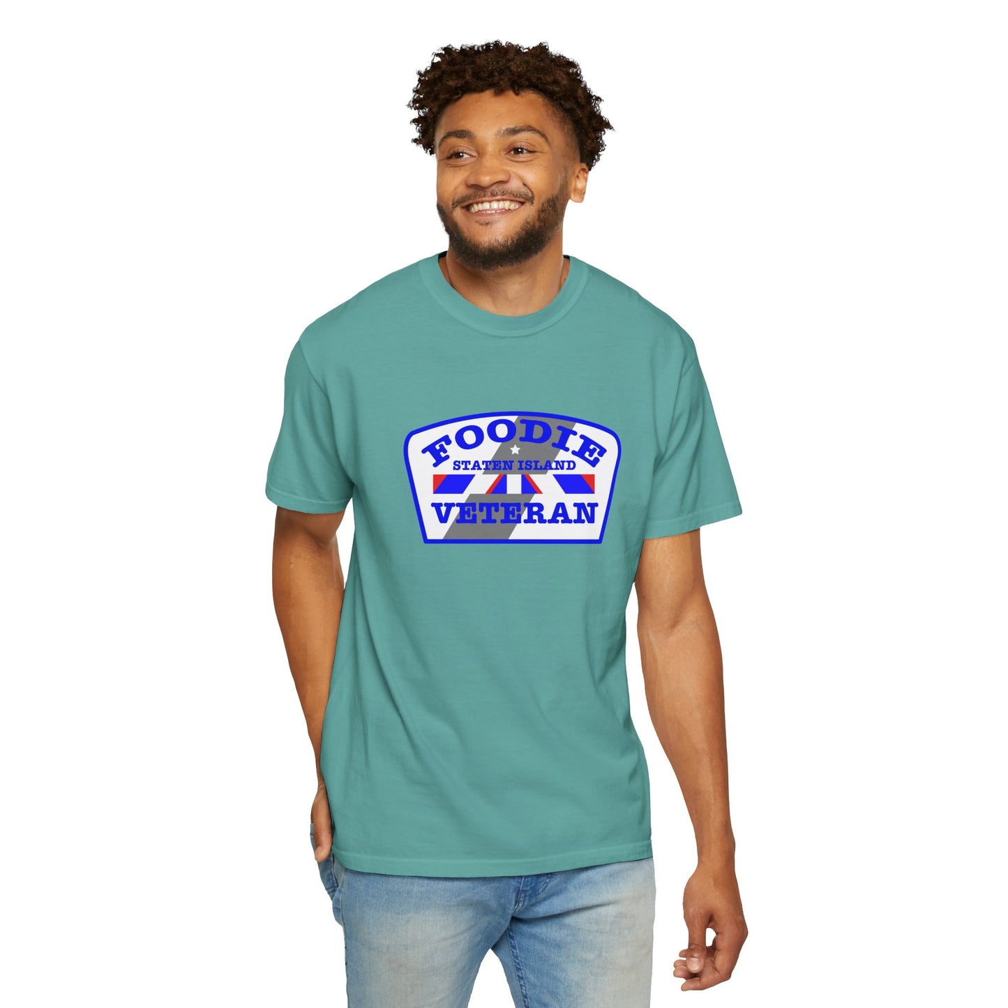 L.O.E.F Foodie Veteran STATEN ISLAND Unisex Tee Shirt (Blue)