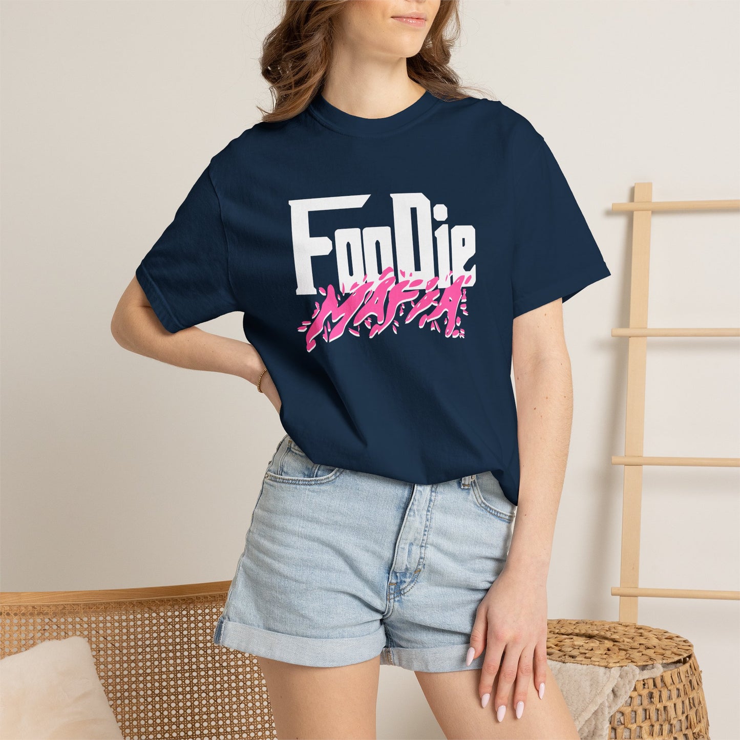 L.O.E.F White Foodie Mafia Unisex Tee Shirt (Hot Pink)