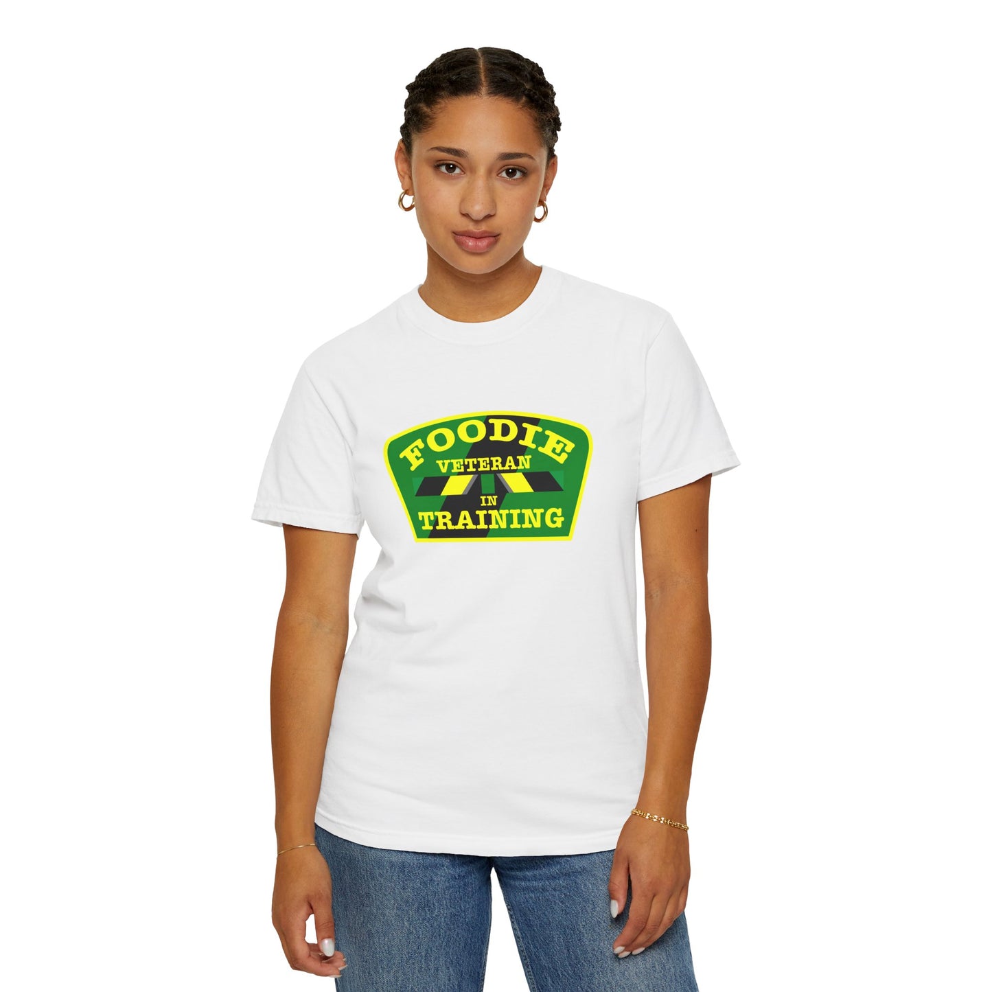 L.O.E.F Foodie Veteran IN TRAINING Unisex Tee Shirt (Yellow and Green)