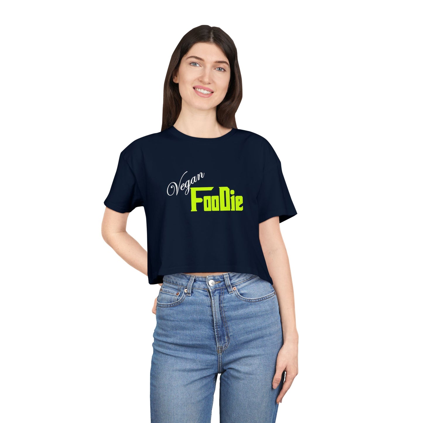 L.O.E.F Women Vegan Foodie Crop Tee (Neon Yellow)