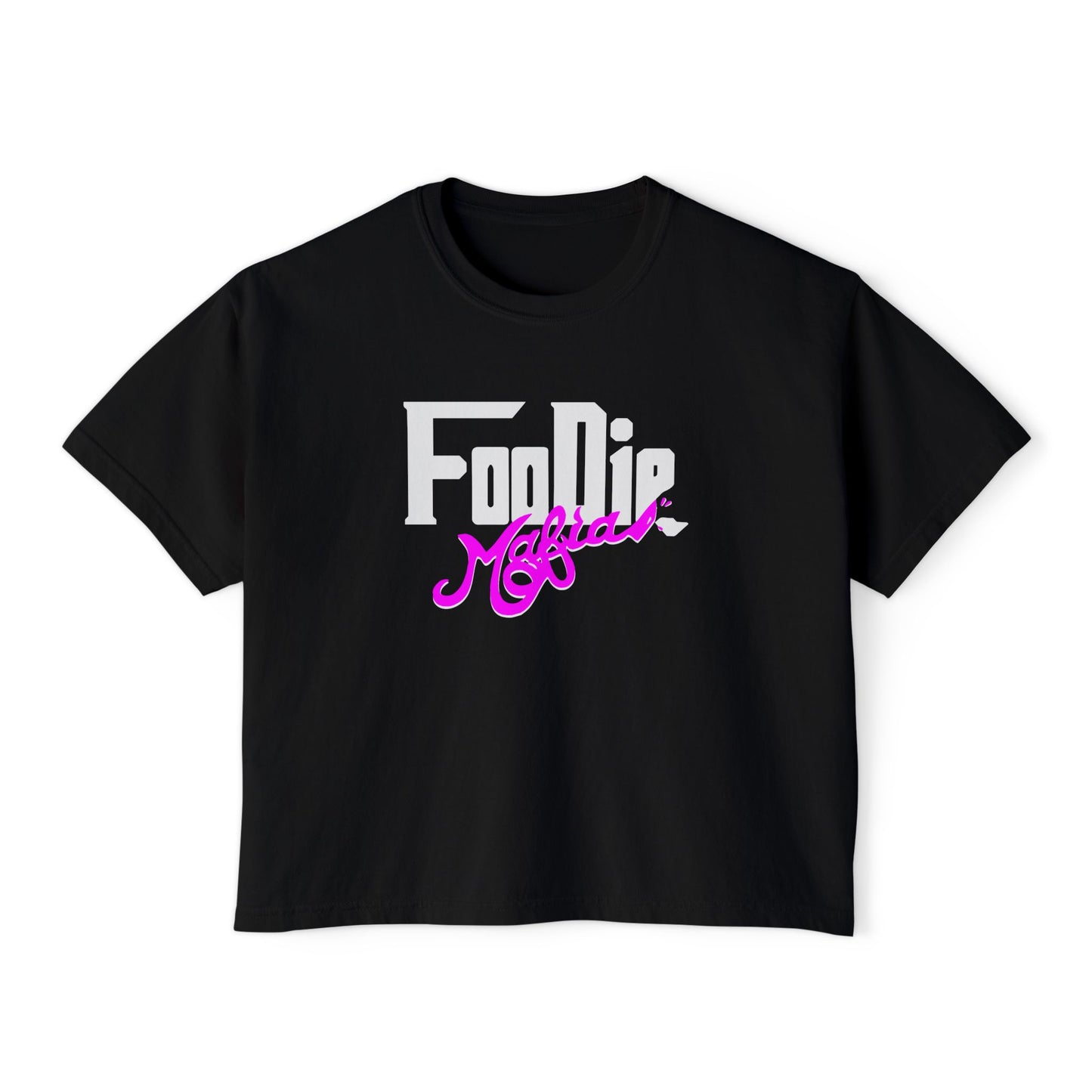 L.O.E.F White Foodie Mafia Women Boxy Tee (Fuchsia)