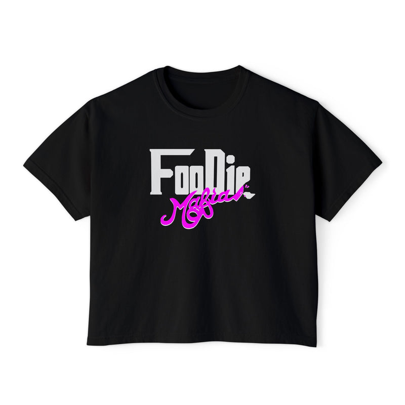 L.O.E.F White Foodie Mafia Women Boxy Tee (Fuchsia)