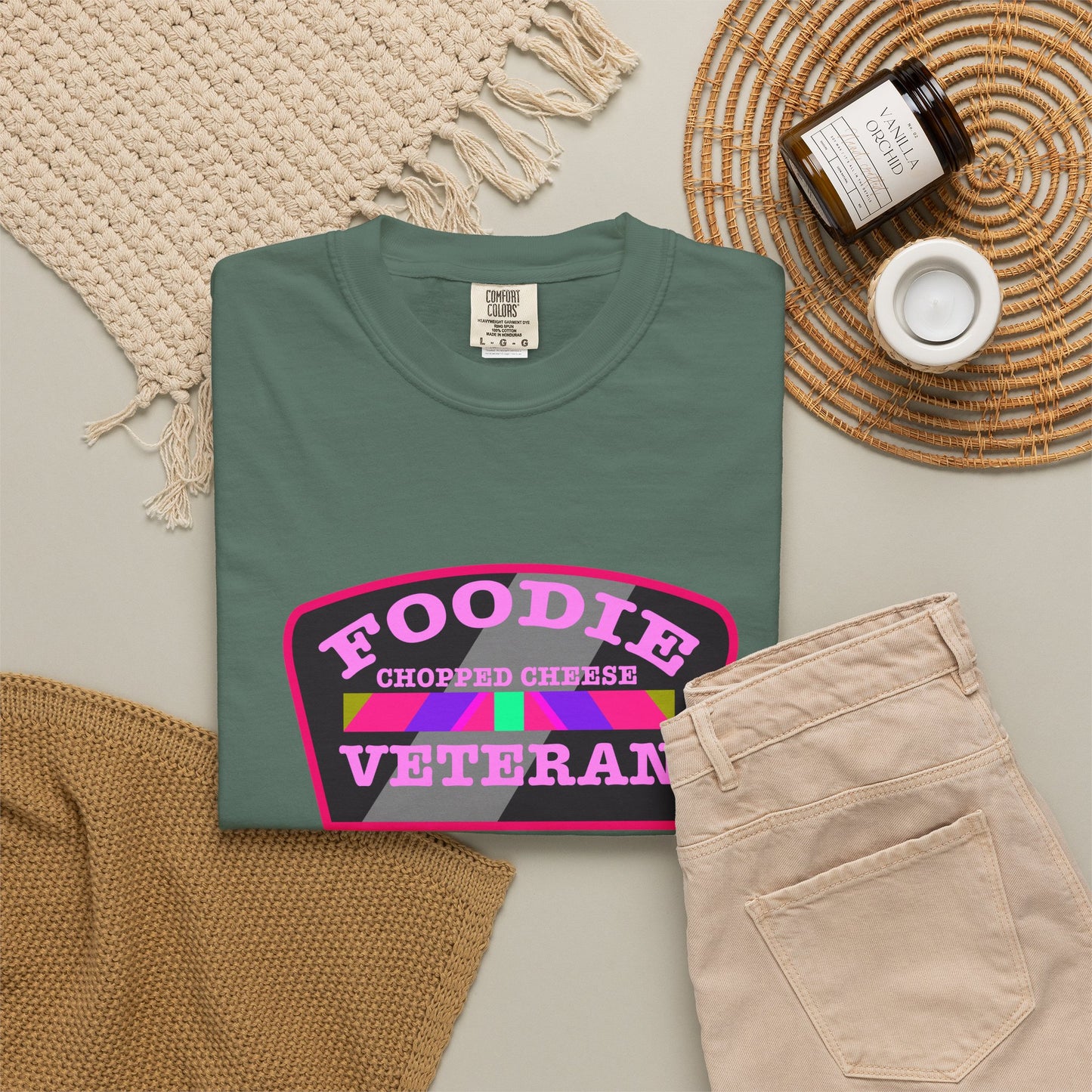 L.O.E.F Foodie Veteran Chopped Cheese Unisex Tee Shirt (Pink)