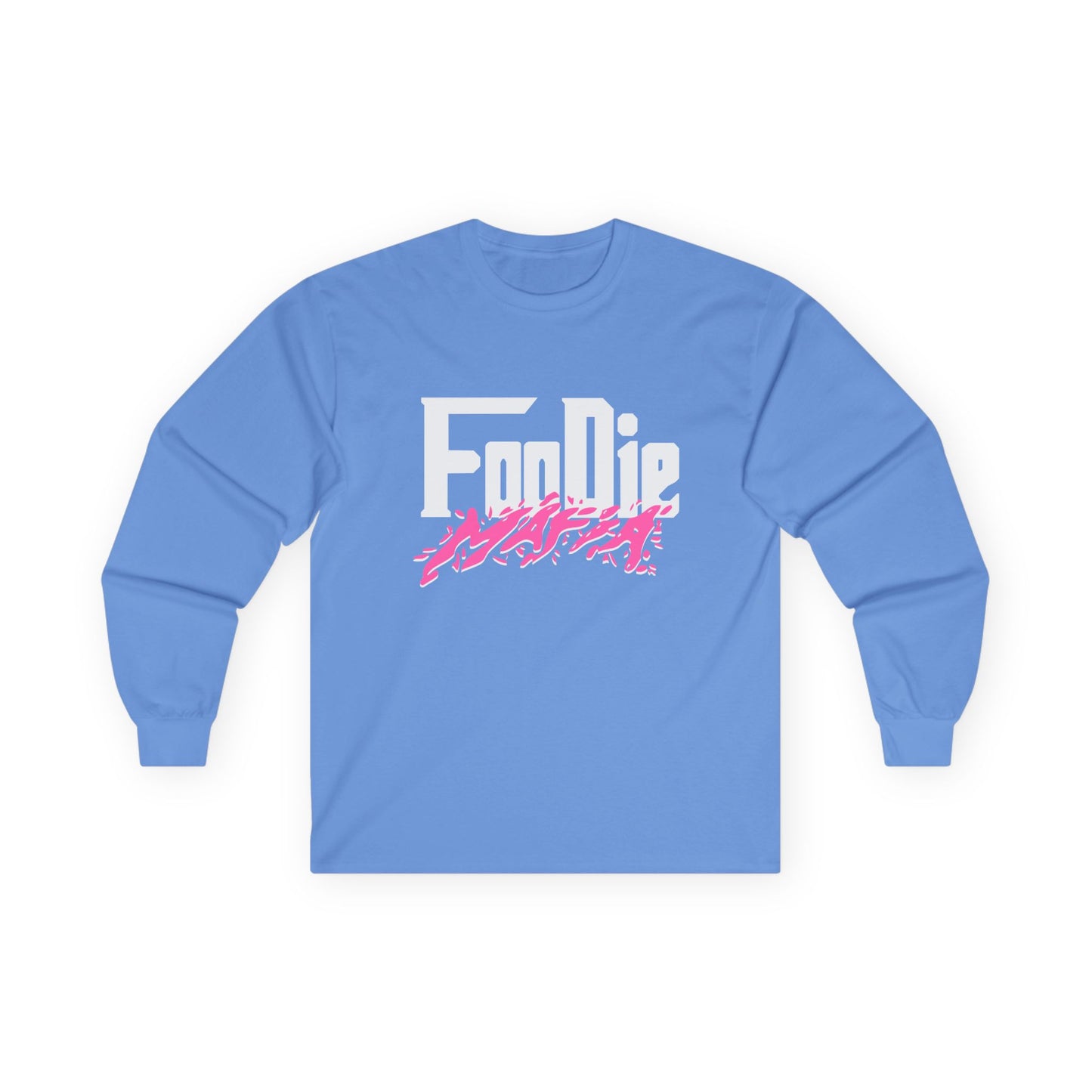 L.O.E.F White Foodie Mafia Unisex Long Sleeve Tee (Hot Pink)
