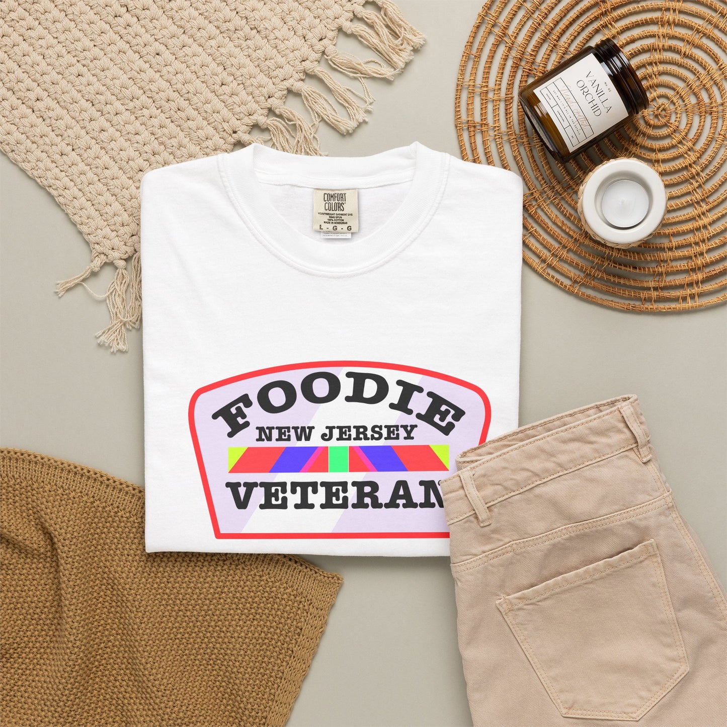 L.O.E.F Foodie Veteran NEW JERSEY Unisex Tee Shirt (Soft Pink)