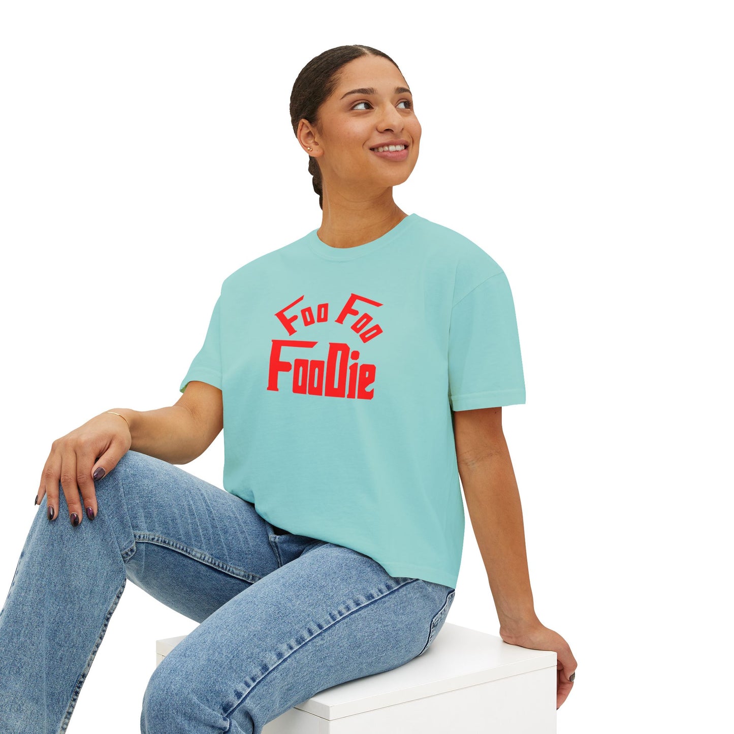 L.O.E.F FOO FOO FOODIE Women Boxy Tee(Fiery Red)