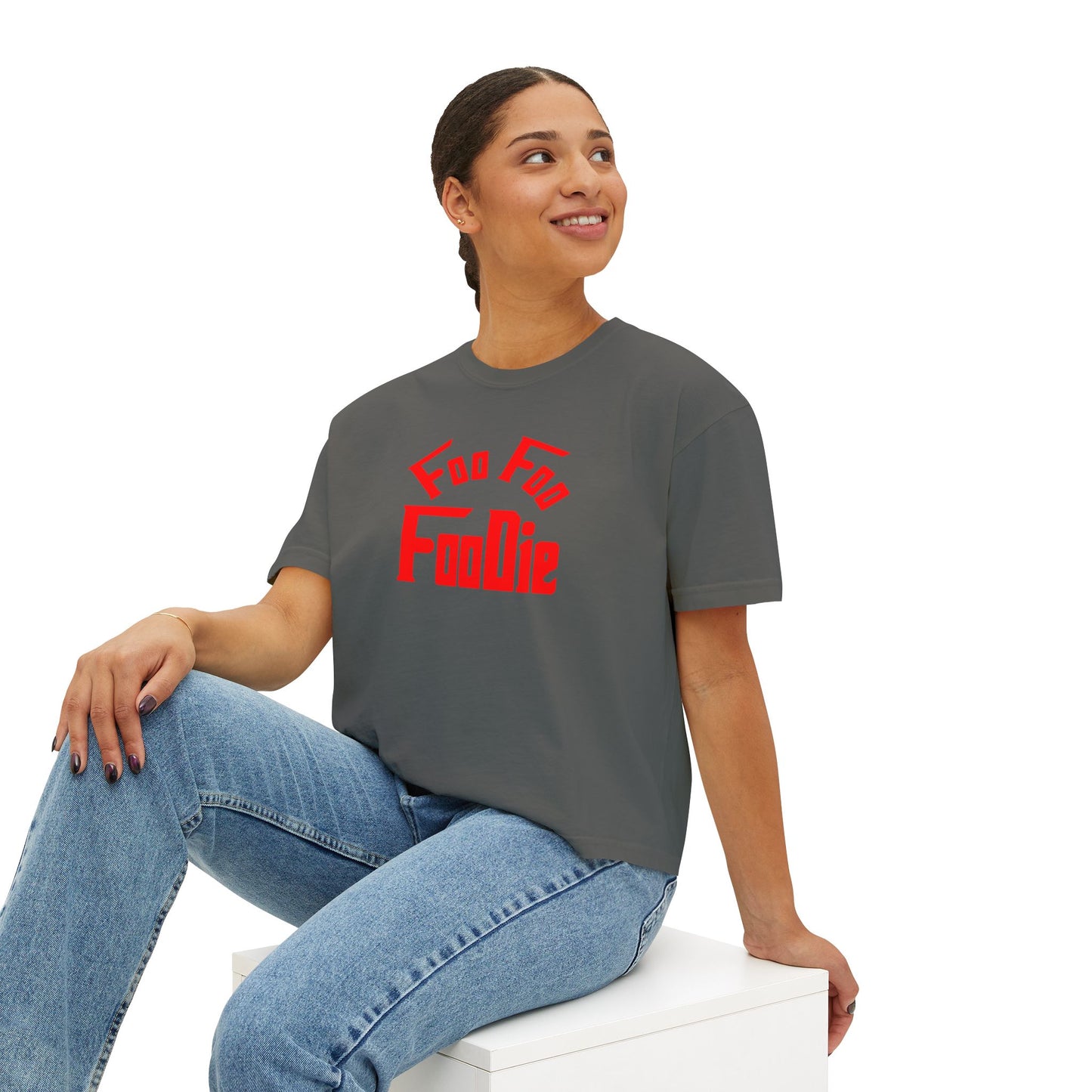 L.O.E.F FOO FOO FOODIE Women Boxy Tee(Fiery Red)