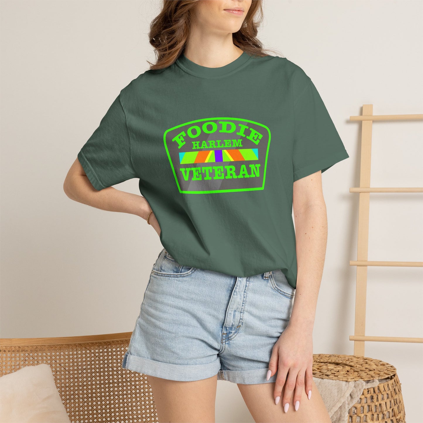 L.O.E.F Foodie Veteran HARLEM Unisex Tee Shirt (Neon Green)
