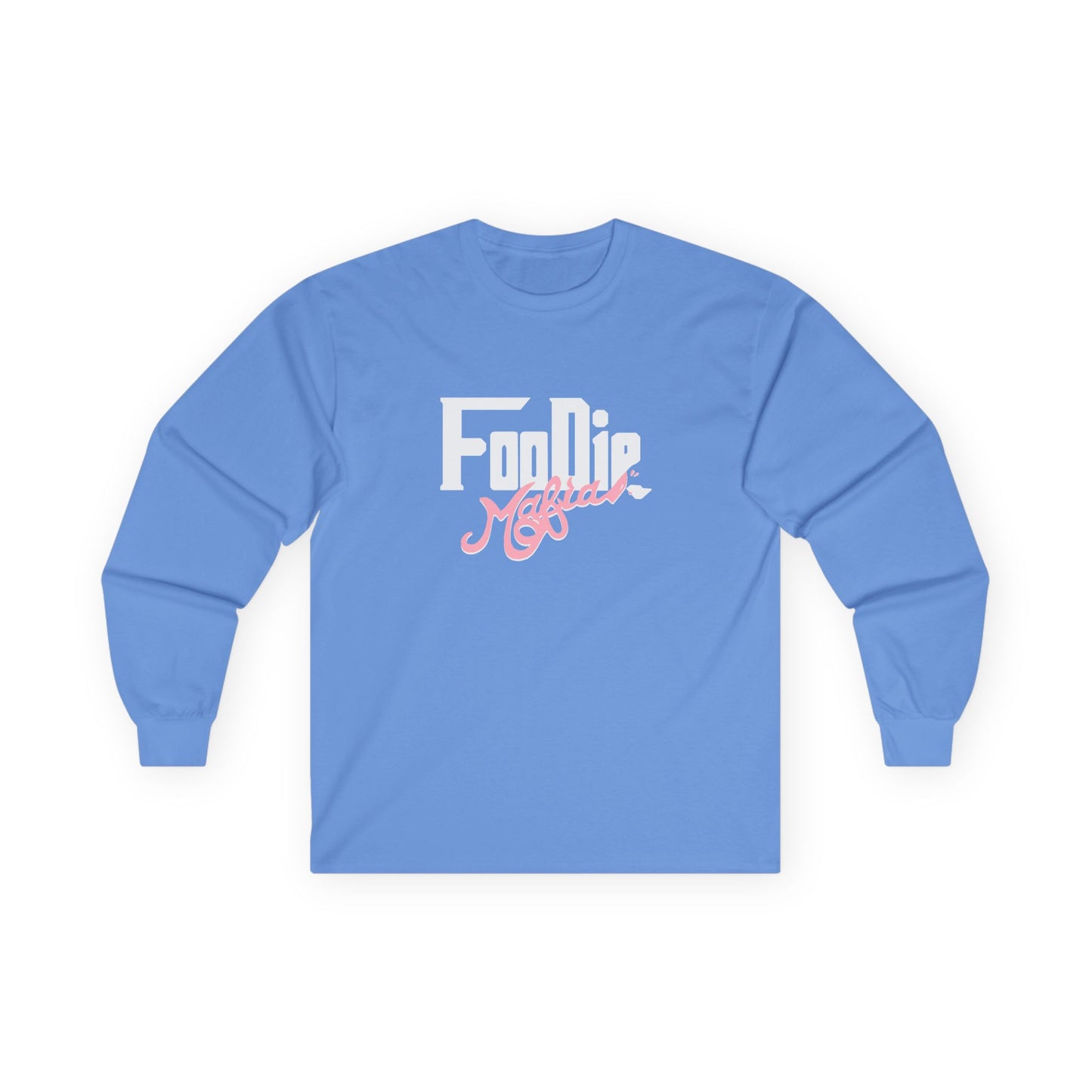 L.O.E.F White Foodie Mafia Unisex Long Sleeve Tee (Soft Pink)