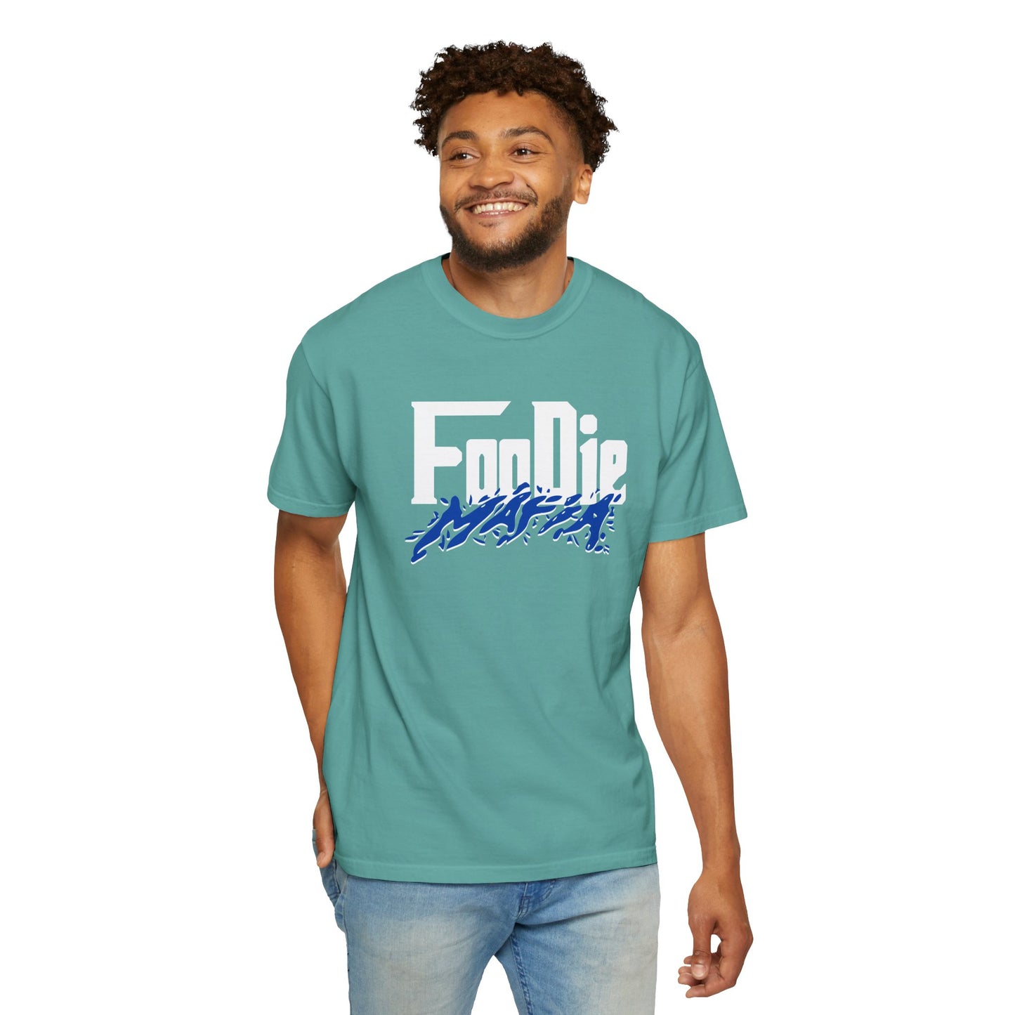 L.O.E.F White Foodie Mafia Unisex Tee Shirt (Cobalt Blue)
