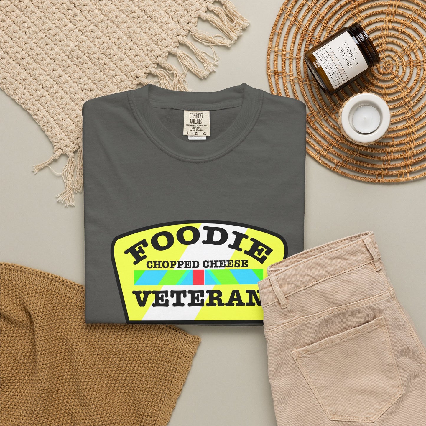 L.O.E.F Foodie Veteran Chopped Cheese Unisex Tee Shirt (Black and Yellow)