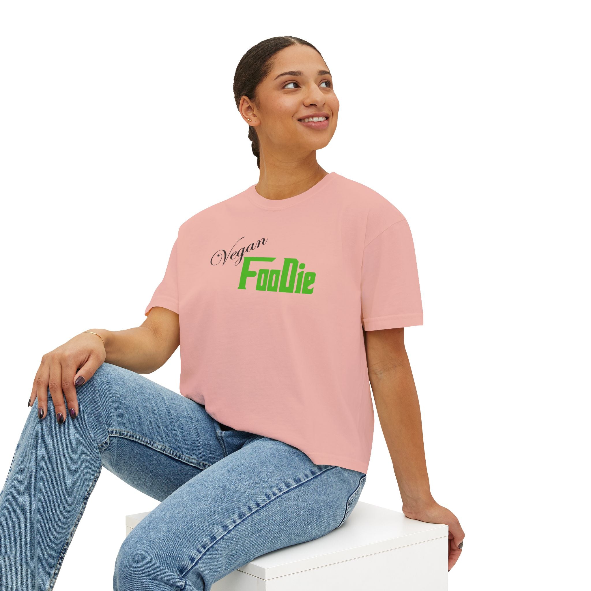 L.O.E.F Women Vegan Foodie Boxy Tee (Kelly Green)