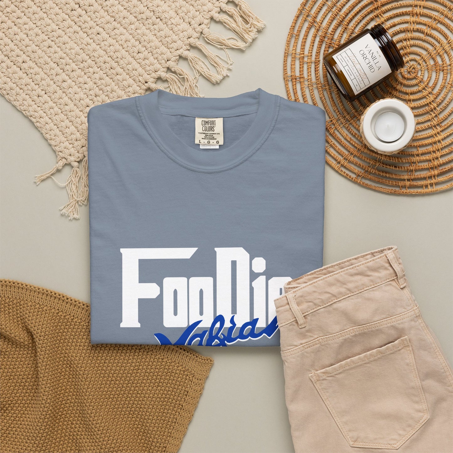 L.O.E.F White Foodie Mafia Unisex Tee shirt (Dark Blue)