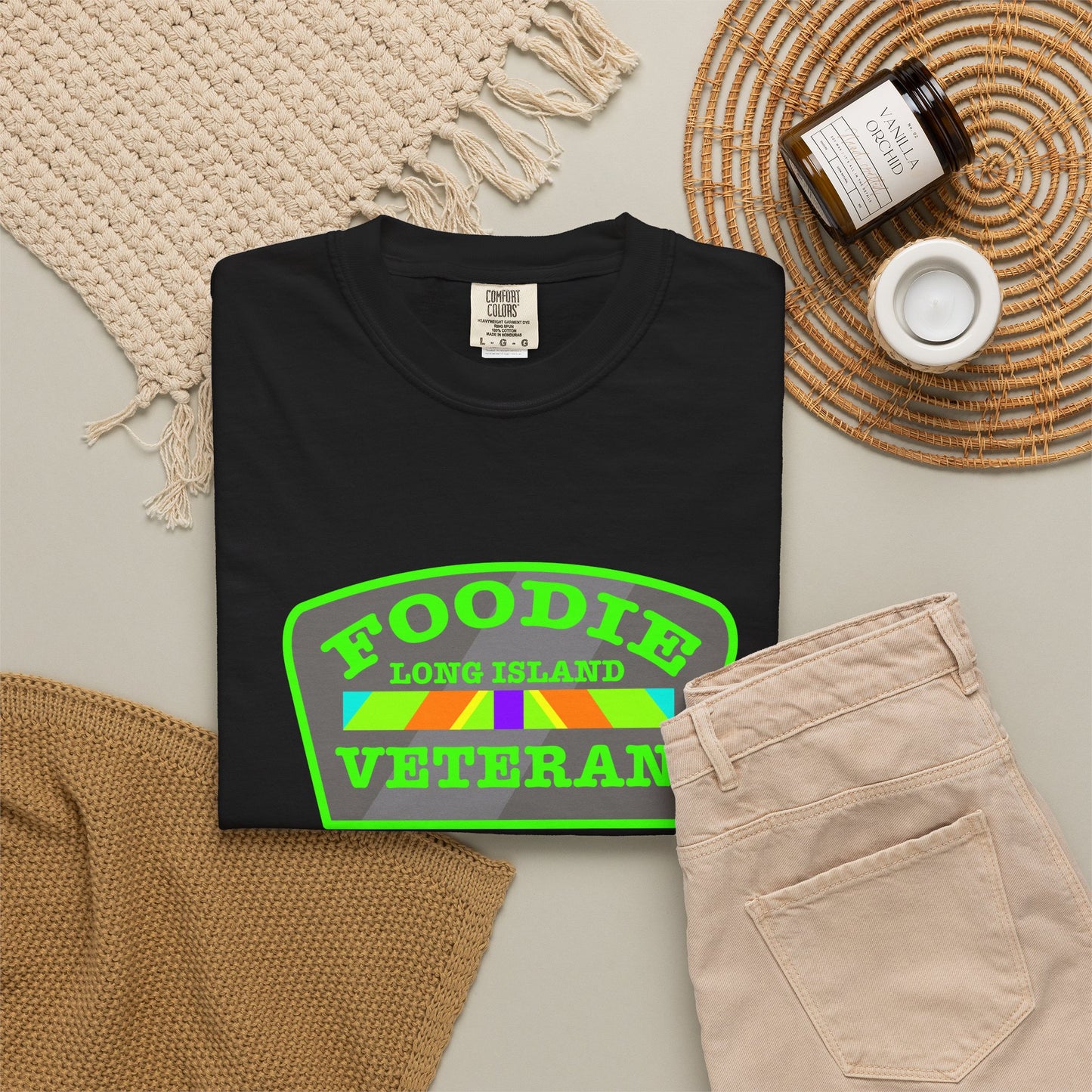 L.O.E.F Foodie Veteran Long Island Unisex Tee Shirt (Neon Green)