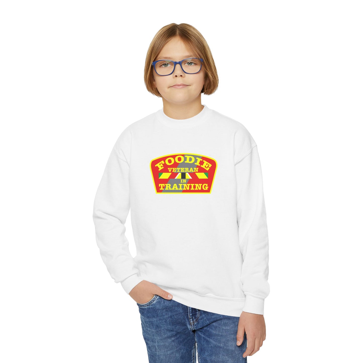L.O.E.F Foodie Veteran In Training Kids Sweatshirt (Yellow and Red)