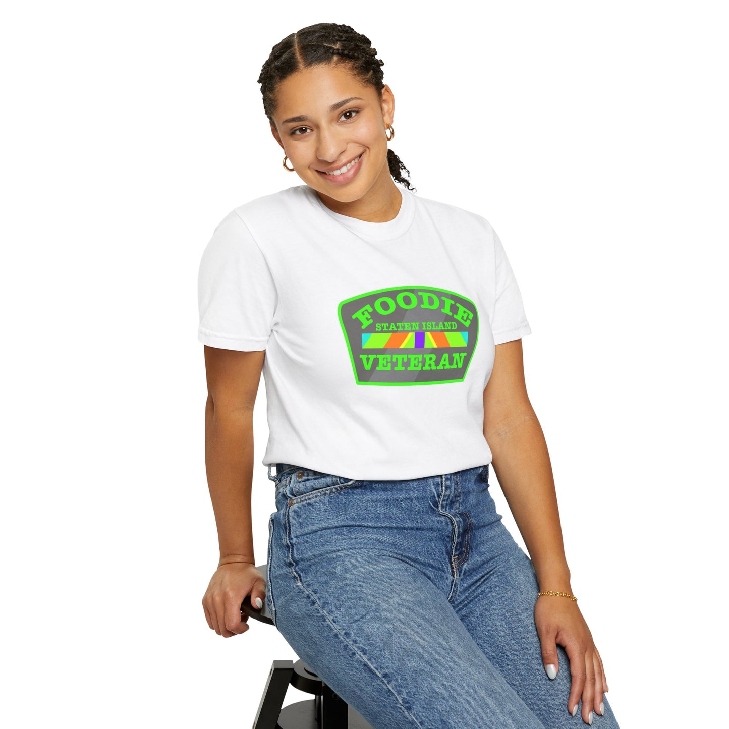 L.O.E.F Foodie Veteran STATEN ISLAND Unisex Tee Shirt (Neon Green)
