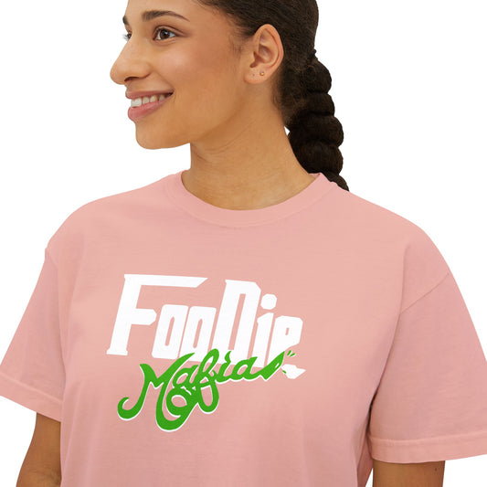 L.O.E.F White Foodie Mafia Women Boxy Tee (Kelly Green)