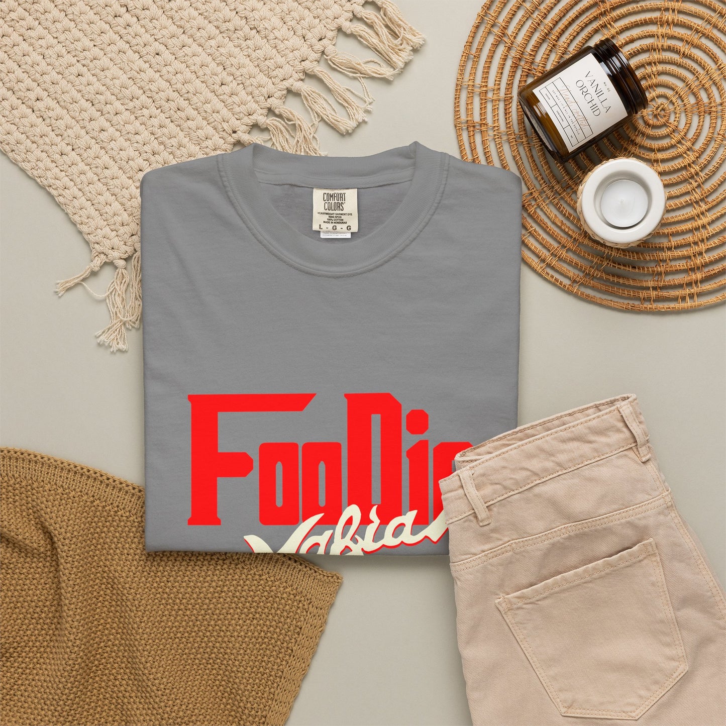 L.O.E.F Red Foodie Mafia Unisex Tee shirt (Beige)