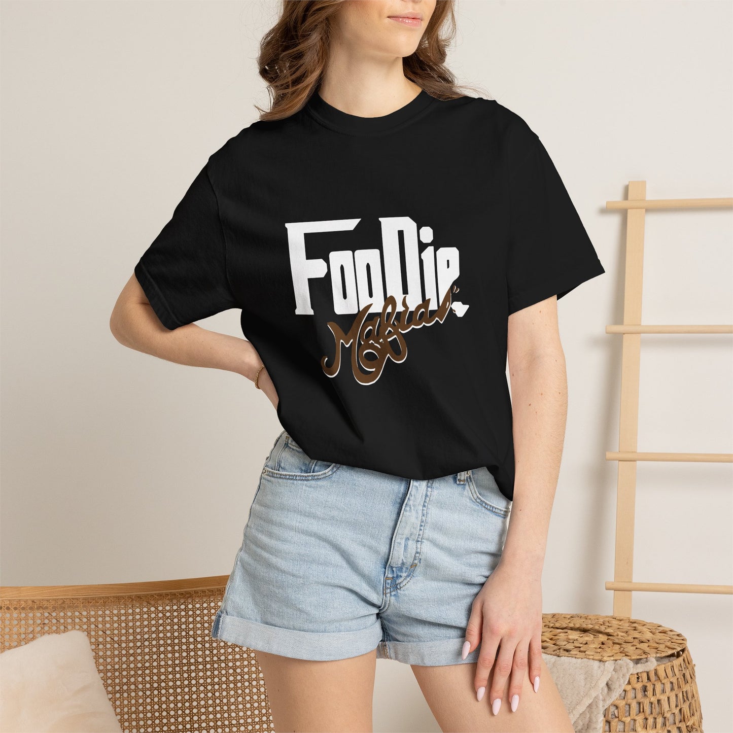 L.O.E.F White Foodie Mafia Unisex Tee shirt (Dark Brown)