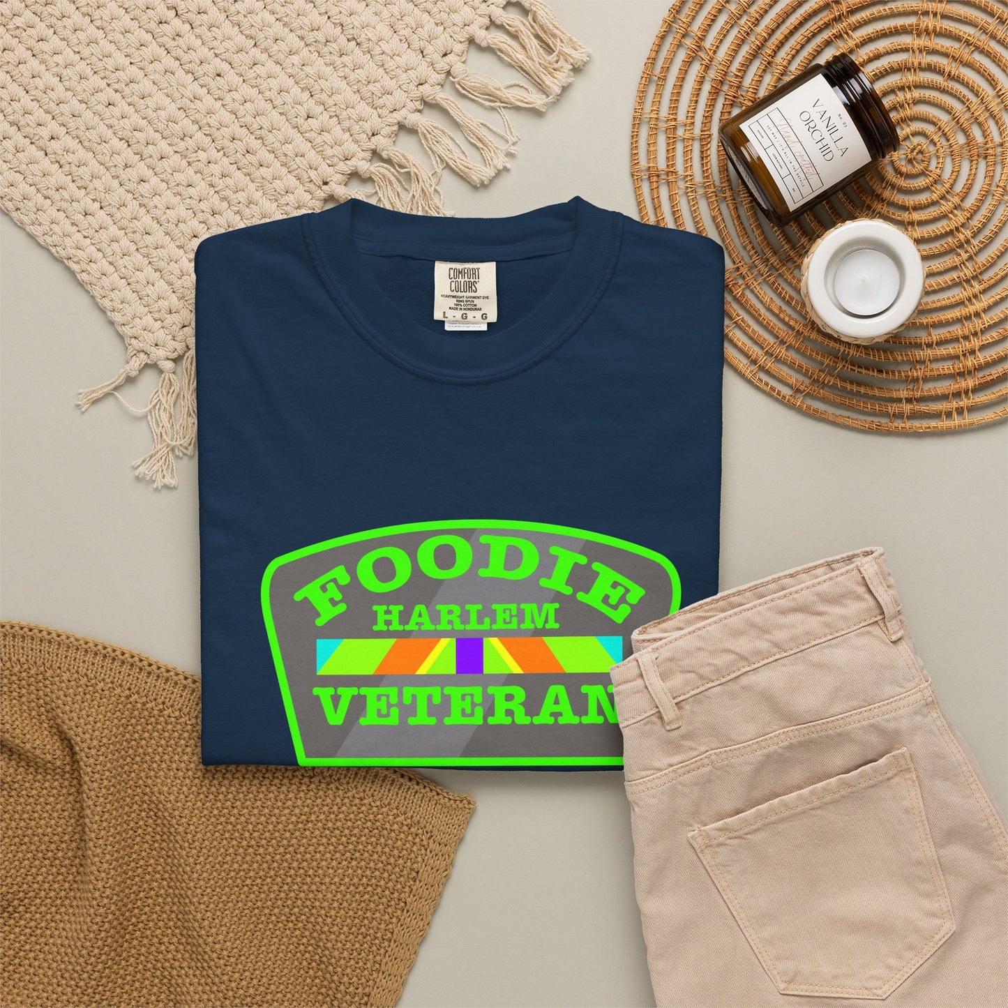 L.O.E.F Foodie Veteran HARLEM Unisex Tee Shirt (Neon Green)