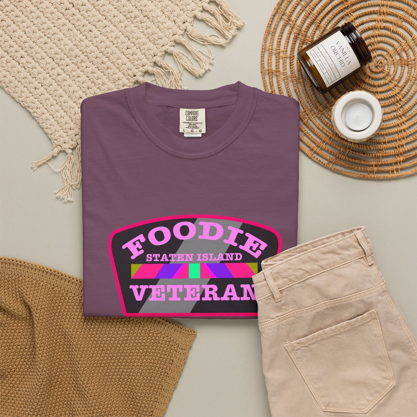 L.O.E.F Foodie Veteran STATEN ISLAND Unisex Tee Shirt (Pink)