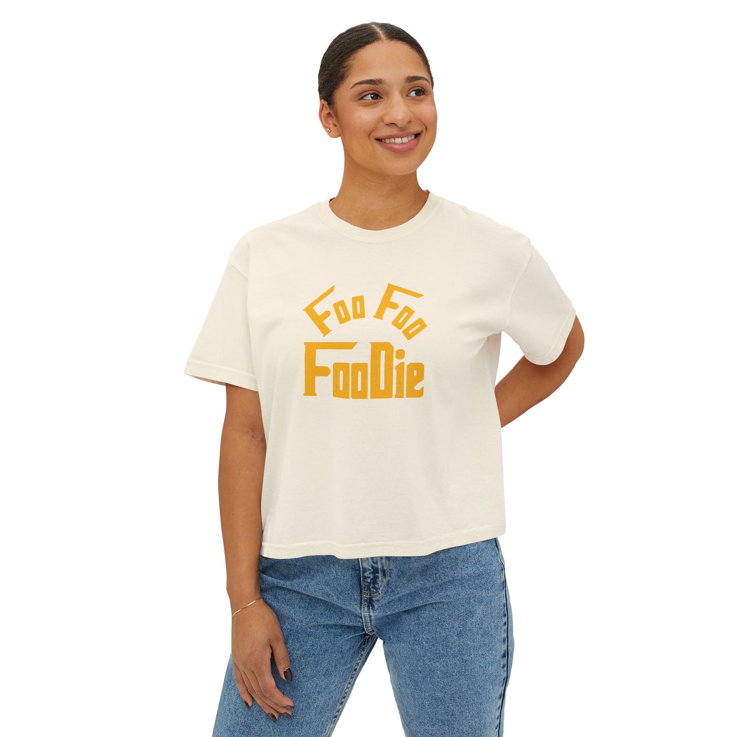 L.O.E.F FOO FOO FOODIE Women Boxy Tee(Dark Yellow)