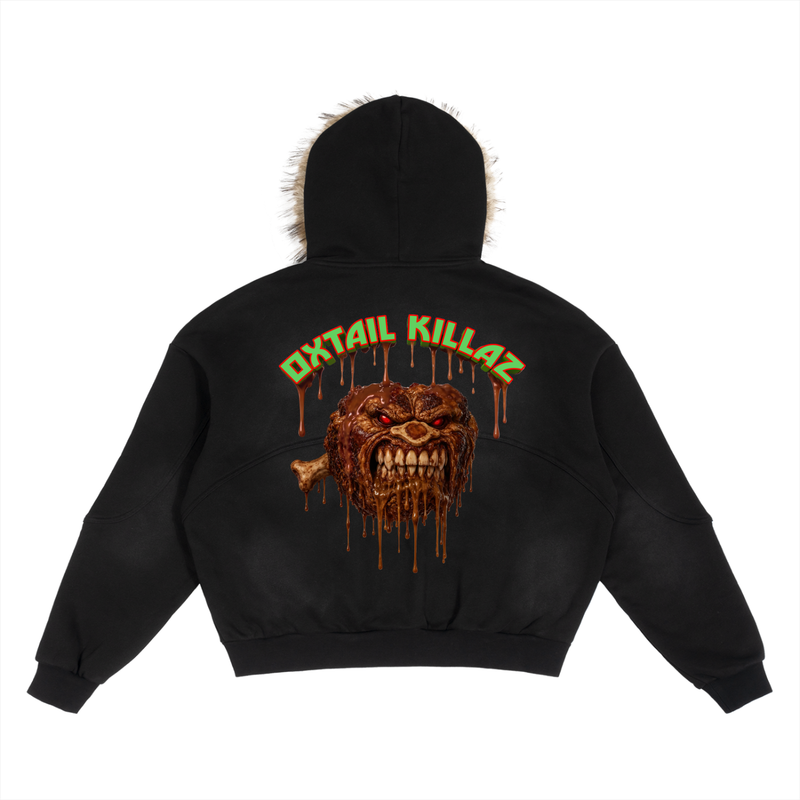 Sun Fade Boxy Detachable Fur Hoodie