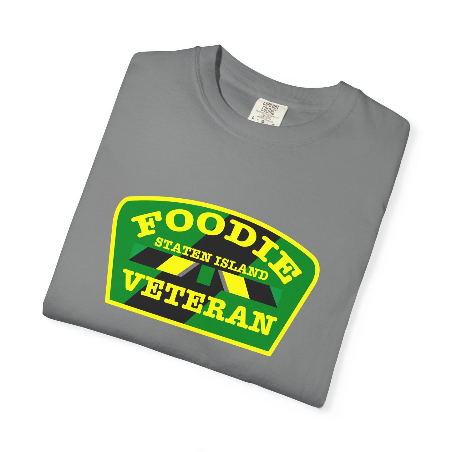 L.O.E.F Foodie Veteran STATEN ISLAND Unisex Tee Shirt (Yellow and Green)