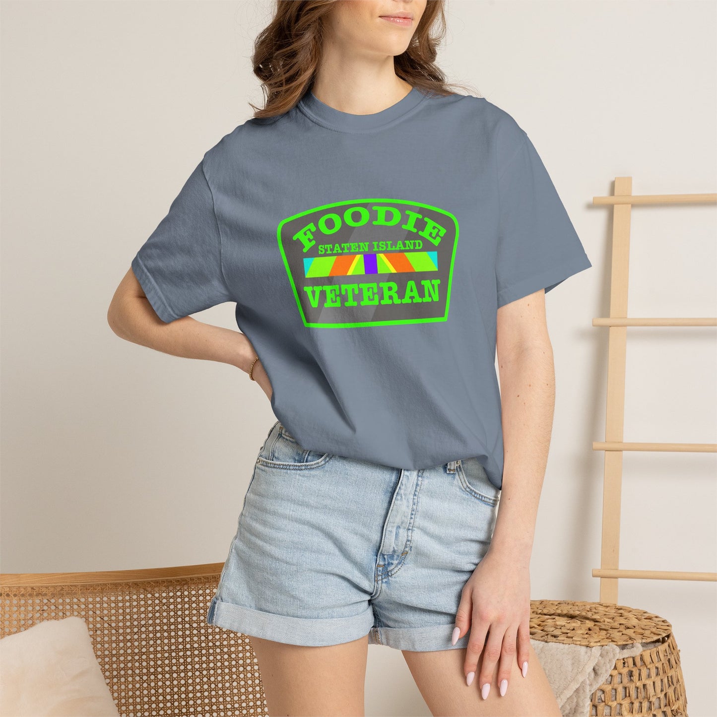 L.O.E.F Foodie Veteran STATEN ISLAND Unisex Tee Shirt (Neon Green)