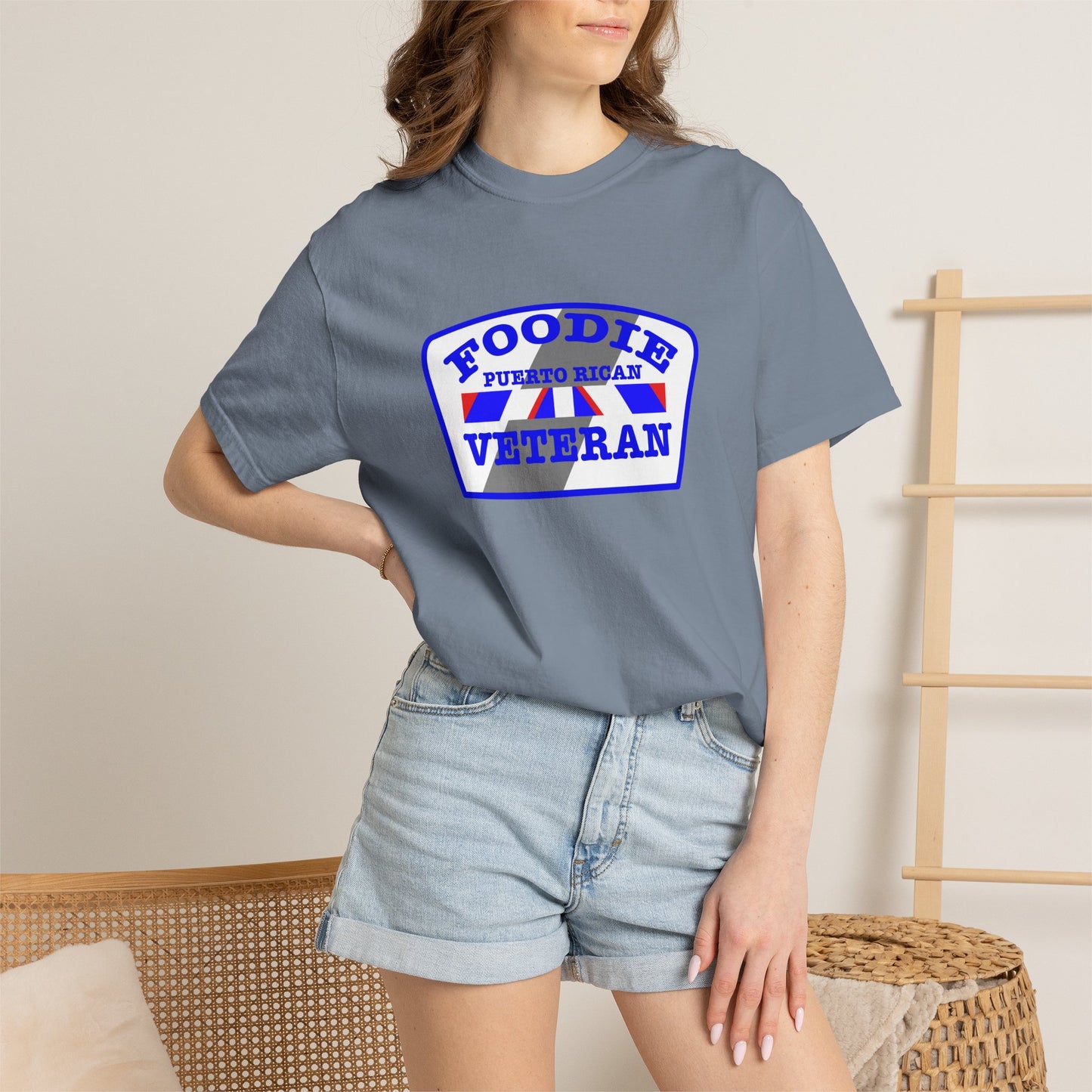 L.O.E.F Foodie Veteran Puerto Rican Unisex Tee Shirt (Blue)