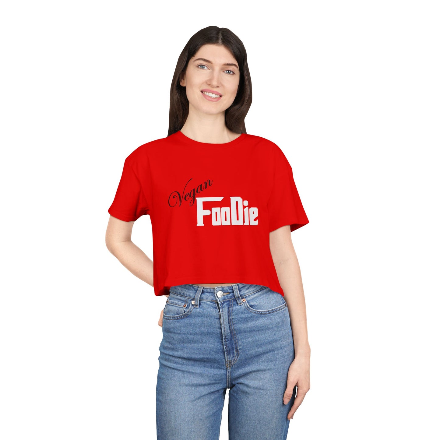 L.O.E.F Women Vegan Foodie Crop Tee (White)