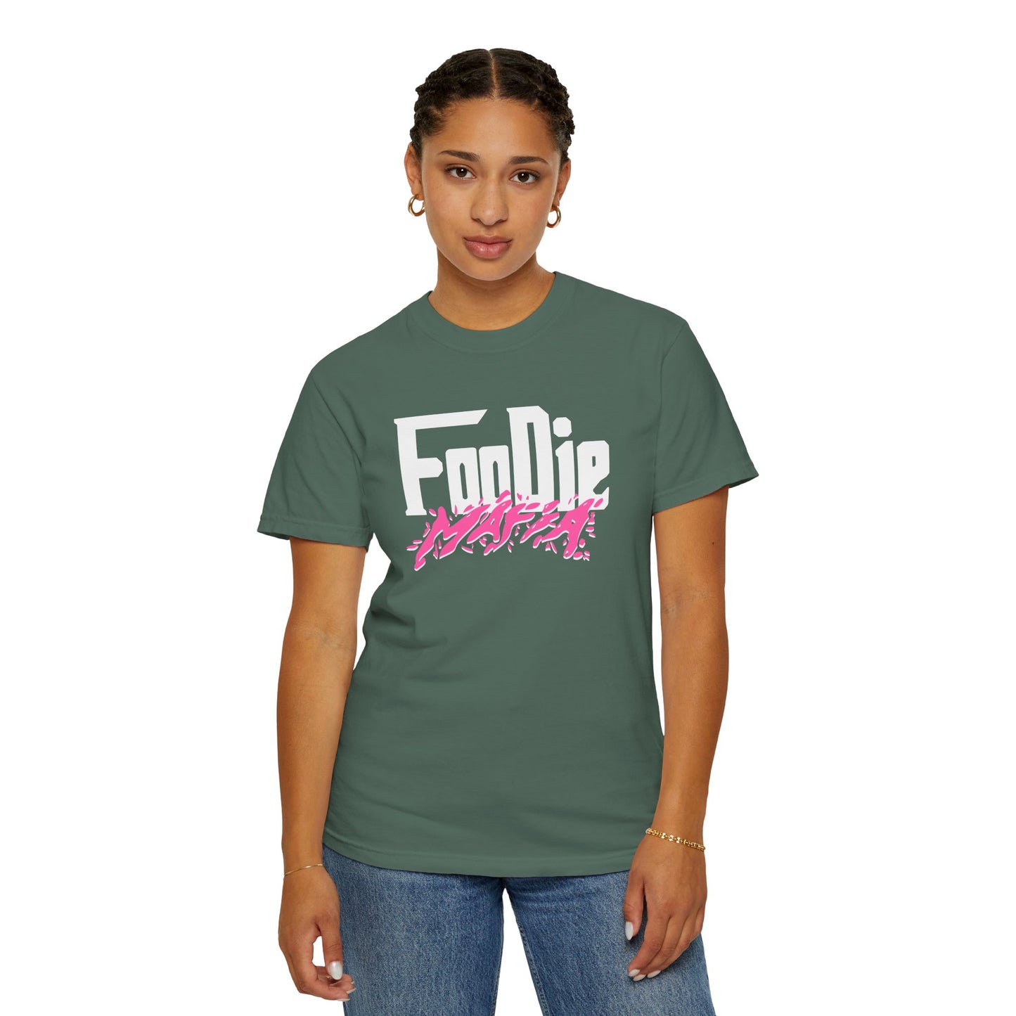 L.O.E.F White Foodie Mafia Unisex Tee Shirt (Hot Pink)