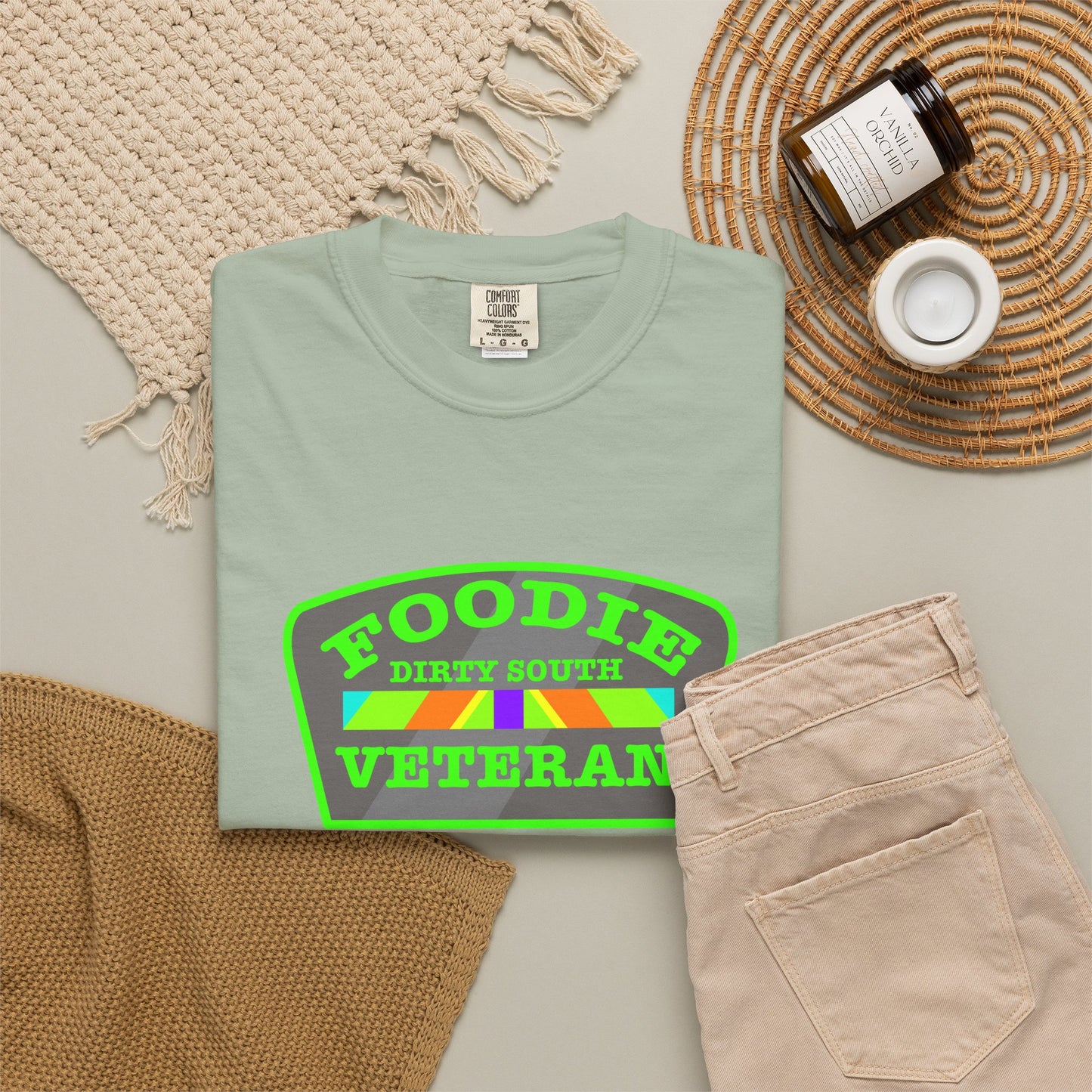 L.O.E.F Foodie Veteran DIRTY SOUTH Unisex Tee Shirt (Neon Green)