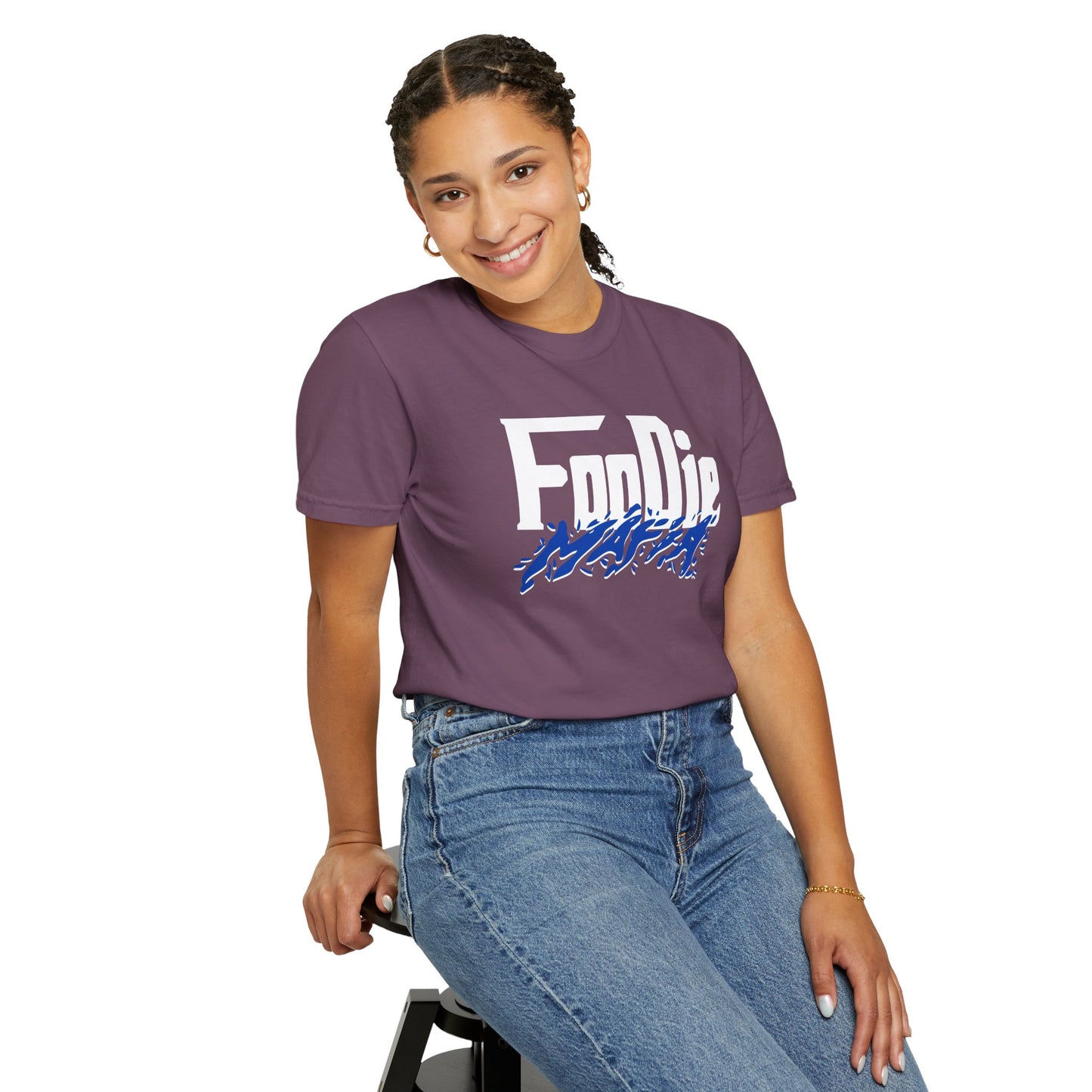 L.O.E.F White Foodie Mafia Unisex Tee Shirt (Cobalt Blue)