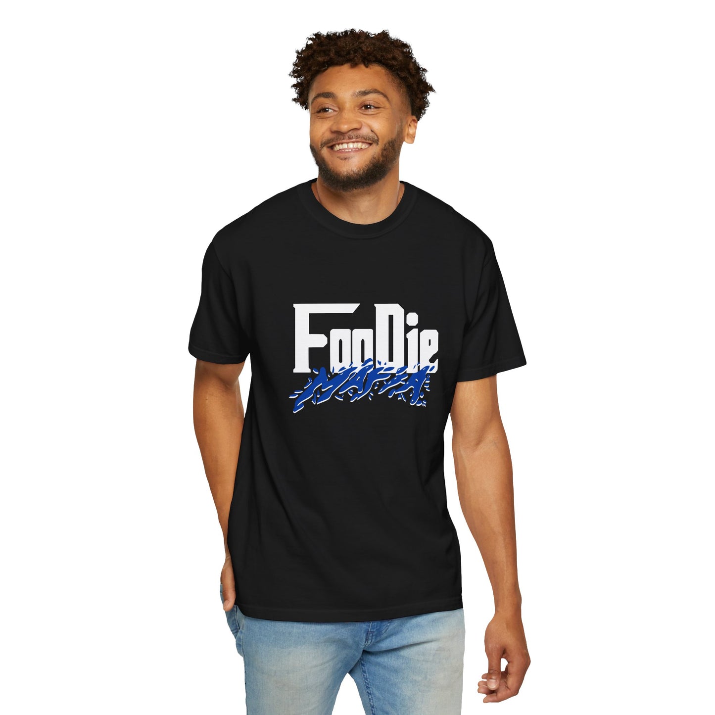 L.O.E.F White Foodie Mafia Unisex Tee shirt (Cobalt Blue)