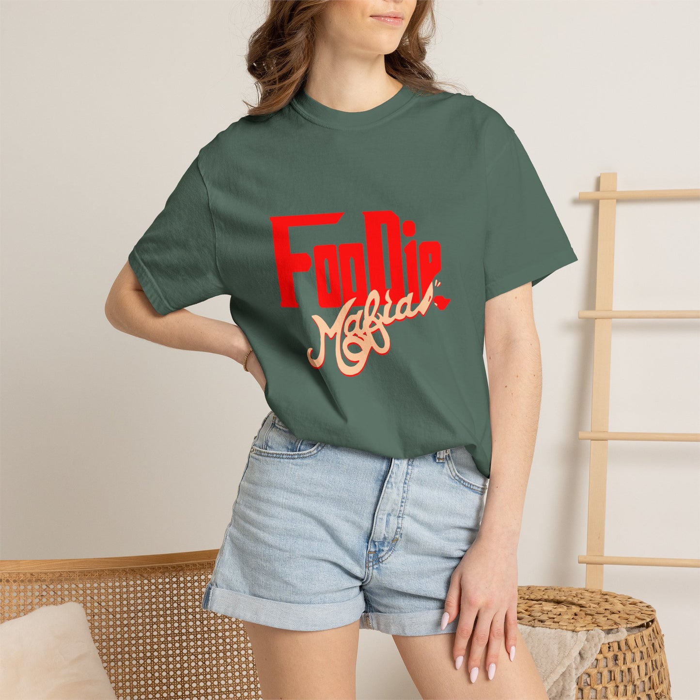 L.O.E.F Red Foodie Mafia Unisex Tee Shirt (Peach)