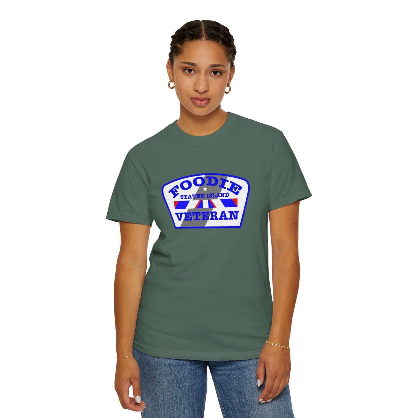 L.O.E.F Foodie Veteran STATEN ISLAND Unisex Tee Shirt (Blue)