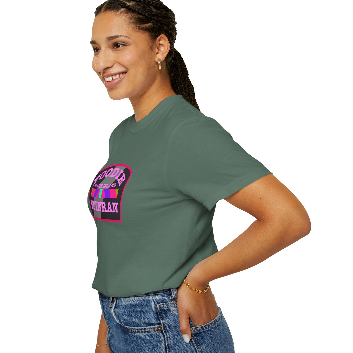 L.O.E.F Foodie Veteran STATEN ISLAND Unisex Tee Shirt (Pink)