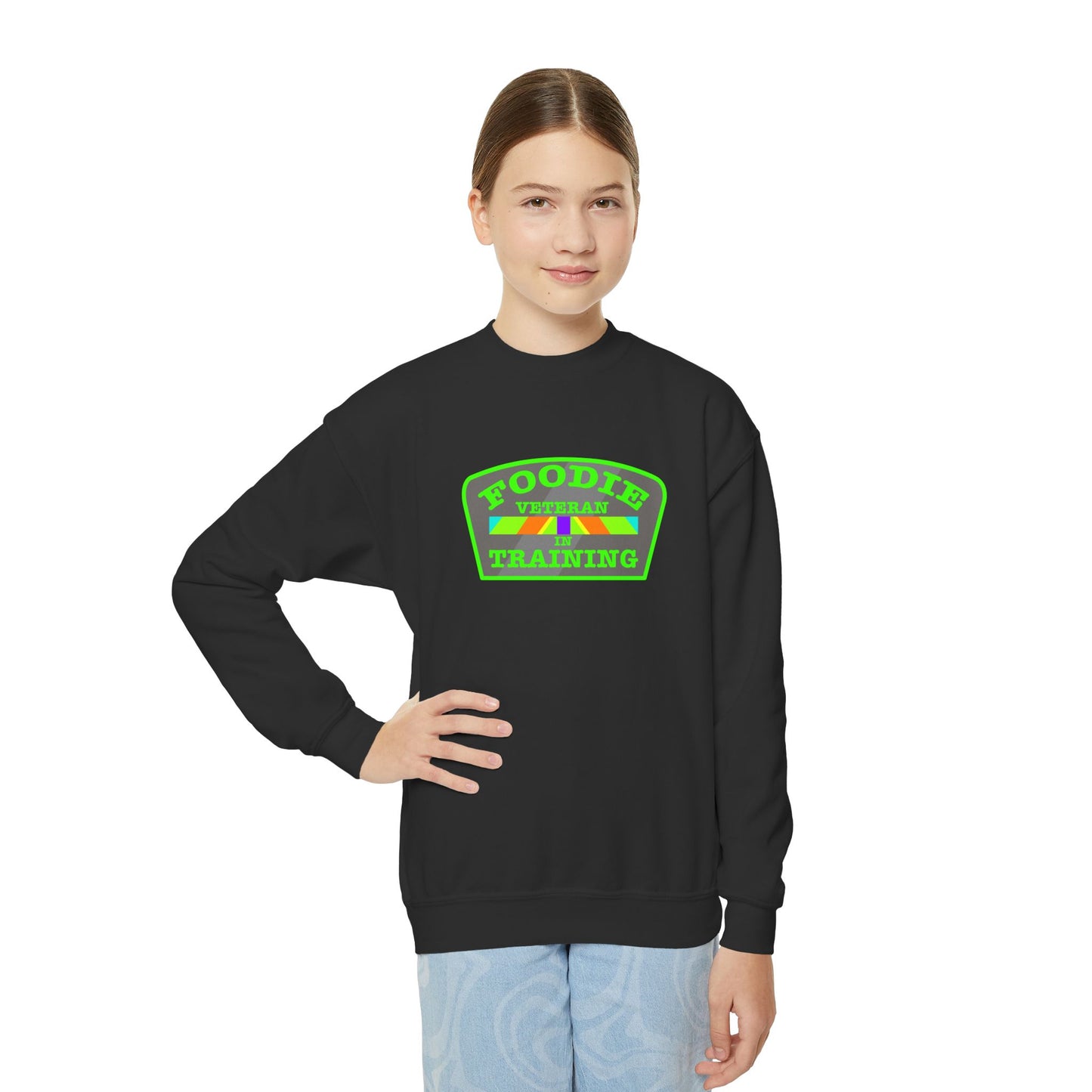 L.O.E.F Foodie Veteran In Training Kids Sweatshirt (Neon Green)