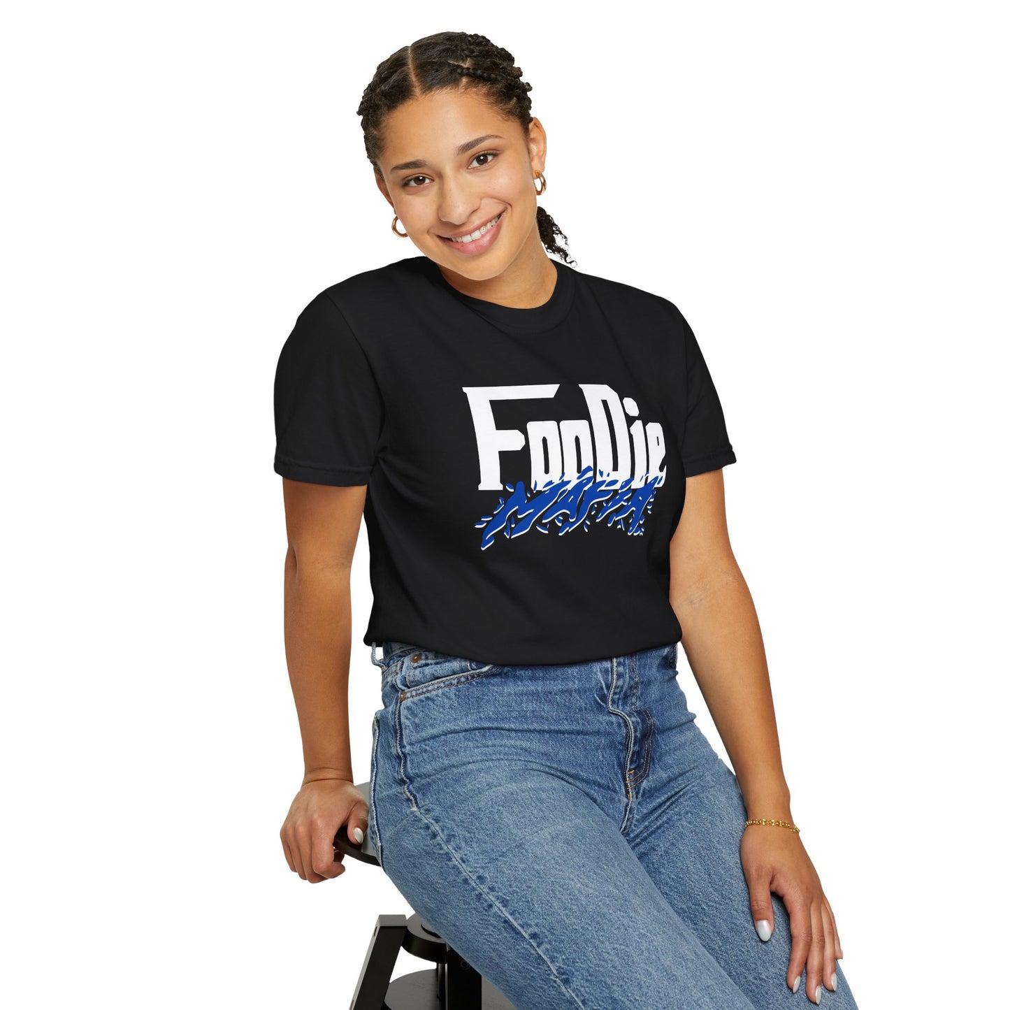 L.O.E.F White Foodie Mafia Unisex Tee Shirt (Cobalt Blue)