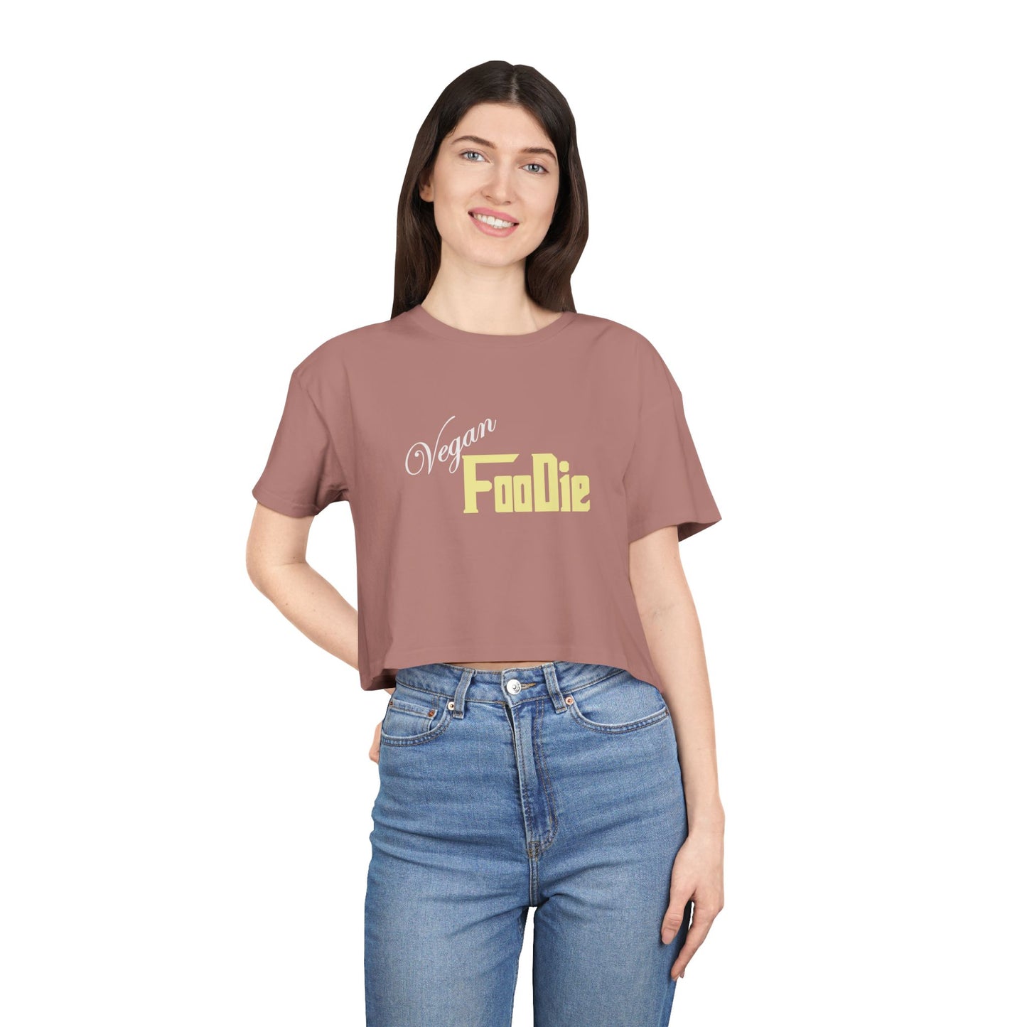 L.O.E.F Women Vegan Foodie Crop Tee (Light Yellow)