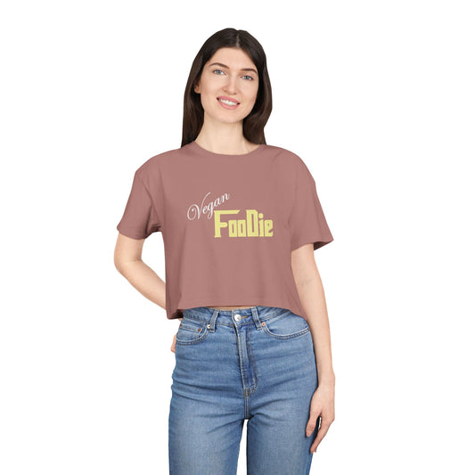 L.O.E.F Women Vegan Foodie Crop Tee (Light Yellow)