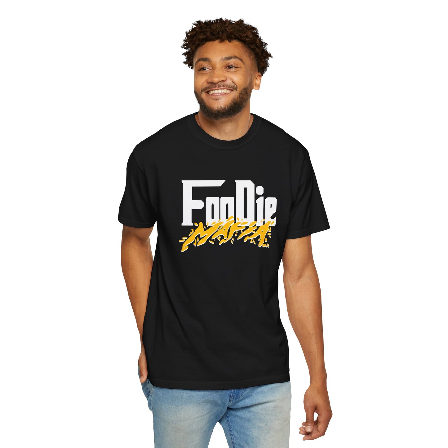 L.O.E.F White Foodie Mafia Unisex Tee Shirt (Mustard)