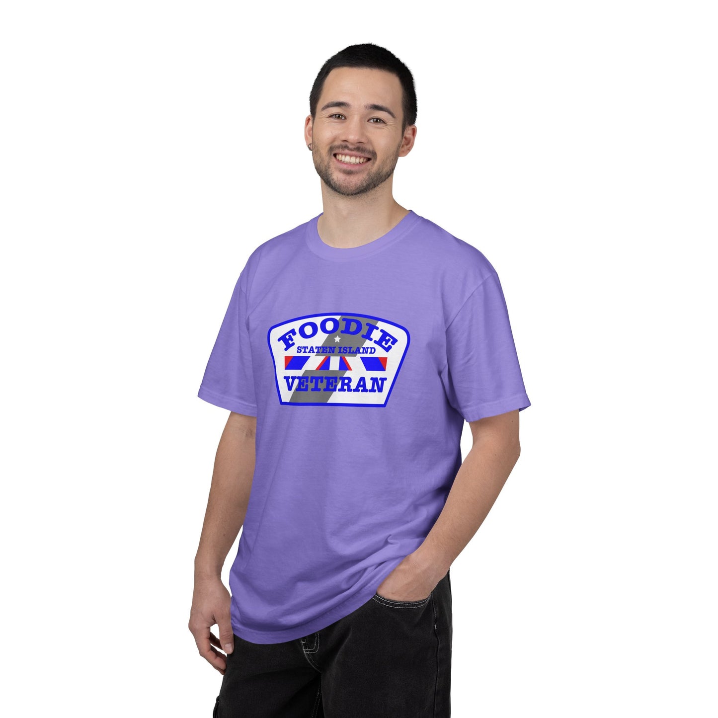 L.O.E.F Foodie Veteran STATEN ISLAND Unisex Tee Shirt (Blue)