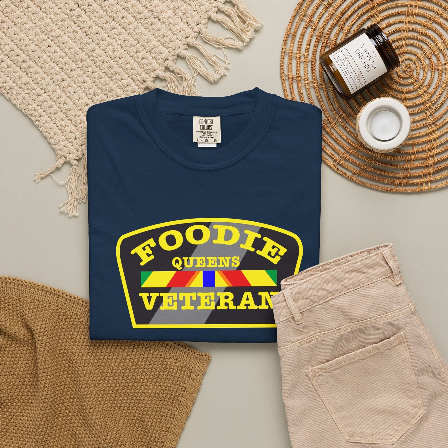 L.O.E.F Foodie Veteran QUEENS Unisex Tee Shirt (Yellow)